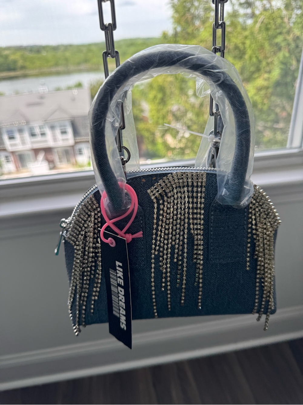 *BNWT* Like Dreams Denim Crystal Fringe Crossbody Bag